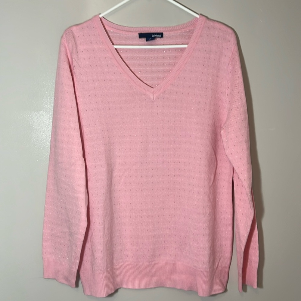 Basic Editions Pink Sweater- Gold Sparkle details throughout Large
